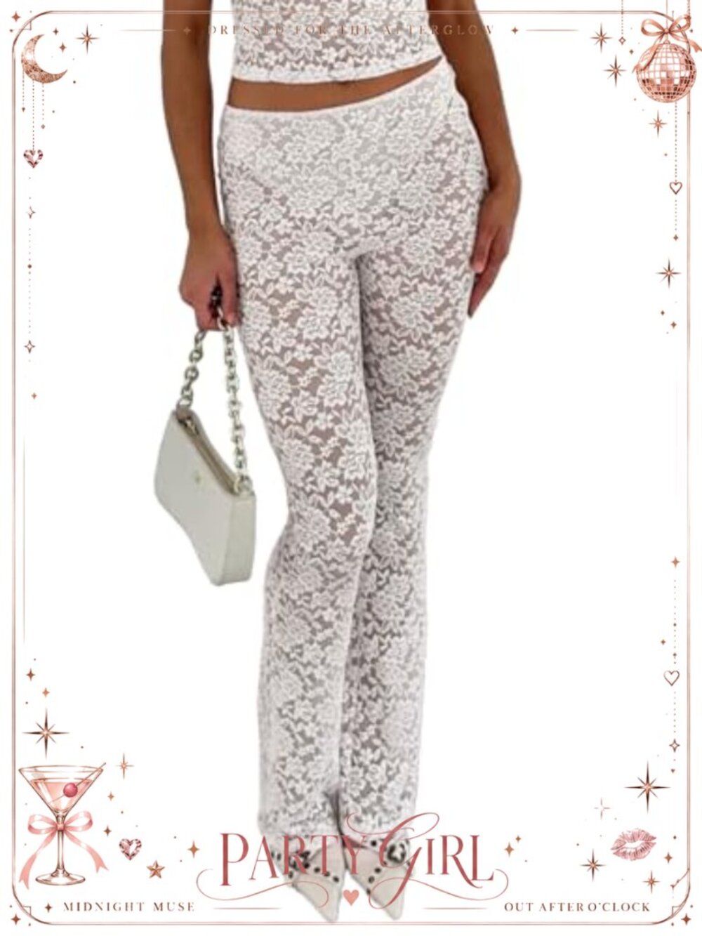 Lace Flare Pants Women See Through Bell Bottom Leggings Party Clubwear